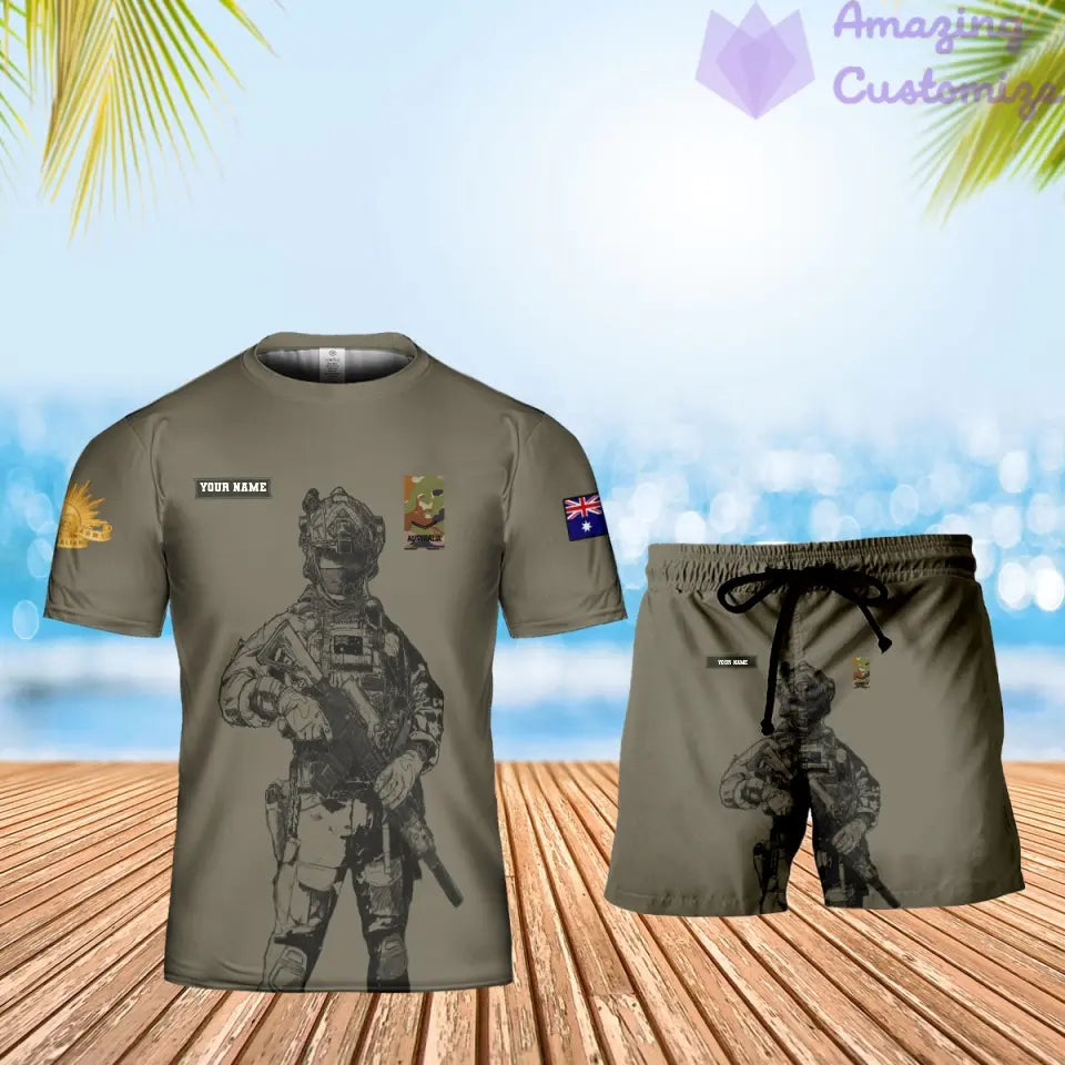 Personalized Australia Soldier/ Veteran Camo With Name And Rank Combo T-Shirt + Short 3D Printed  - 17133120
