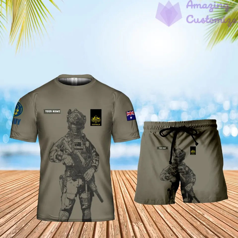 Personalized Australia Soldier/ Veteran Camo With Name And Rank Combo T-Shirt + Short 3D Printed  - 17133120