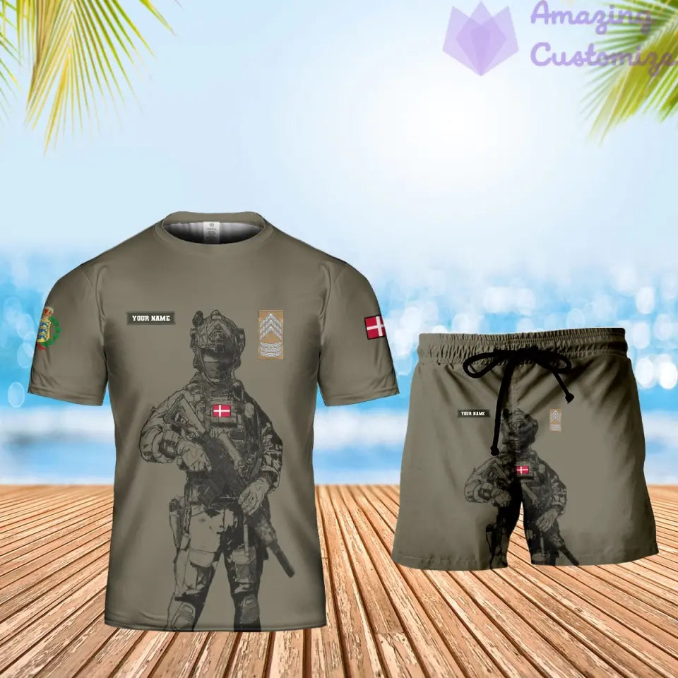 Personalized Denmark Soldier/ Veteran Camo With Name And Rank Combo T-Shirt + Short 3D Printed - 17133120