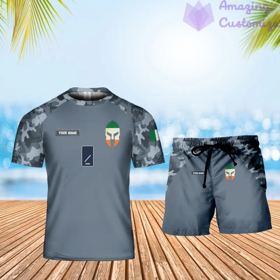 Personalized Ireland Soldier/ Veteran Camo With Name And Rank Combo T-Shirt + Short 3D Printed  - 16968960