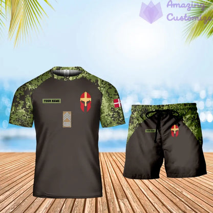 Personalized Denmark Soldier/ Veteran Camo With Name And Rank Combo T-Shirt + Short 3D Printed - 16968960