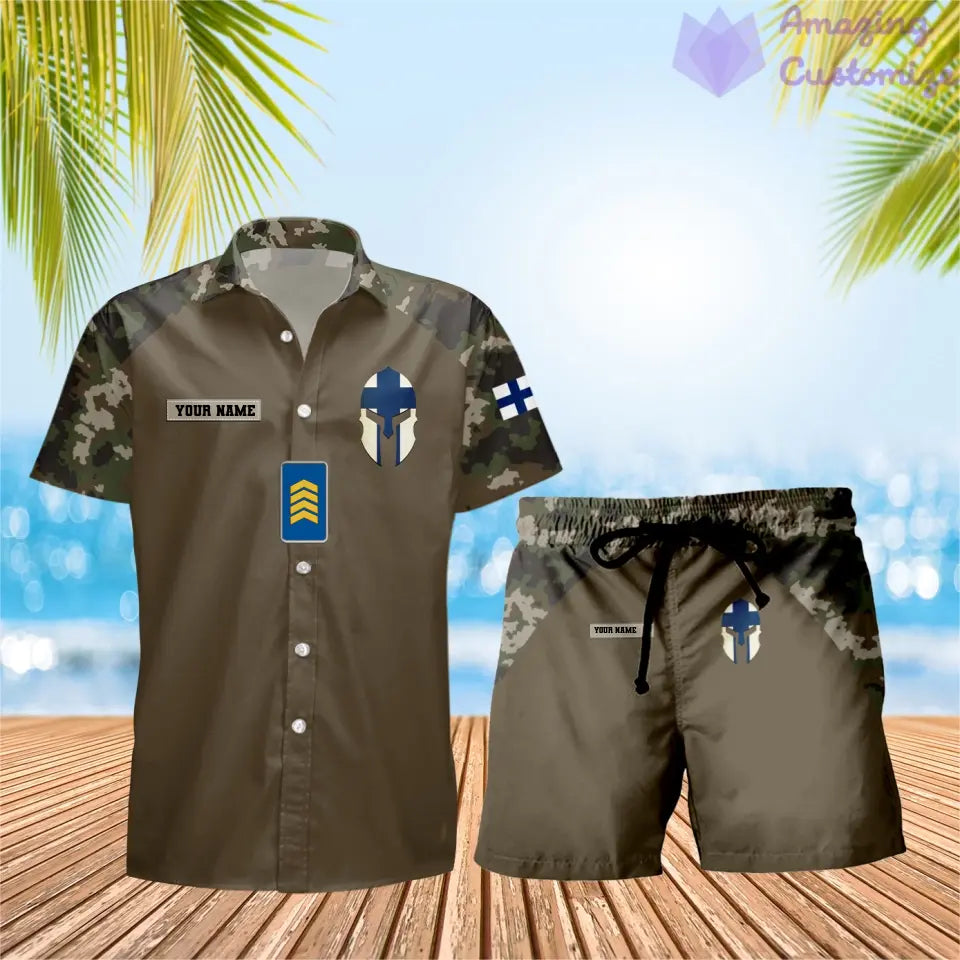 Personalized Finland Soldier/ Veteran Camo With Rank Combo Hawaii Shirt + Short 3D Printed - 1010230001QA