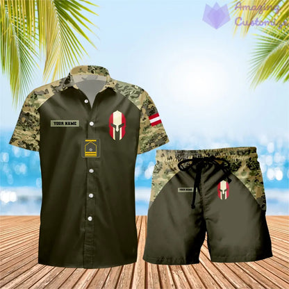 Personalized Austria Soldier/ Veteran Camo With Rank Combo Hawaii Shirt + Short 3D Printed - 1010230001QA
