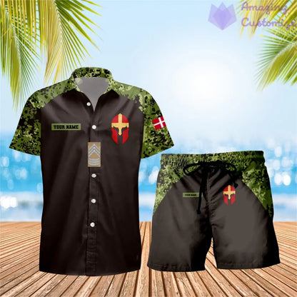 Personalized Denmark Soldier/ Veteran Camo With Rank Combo Hawaii Shirt + Short 3D Printed - 16968960