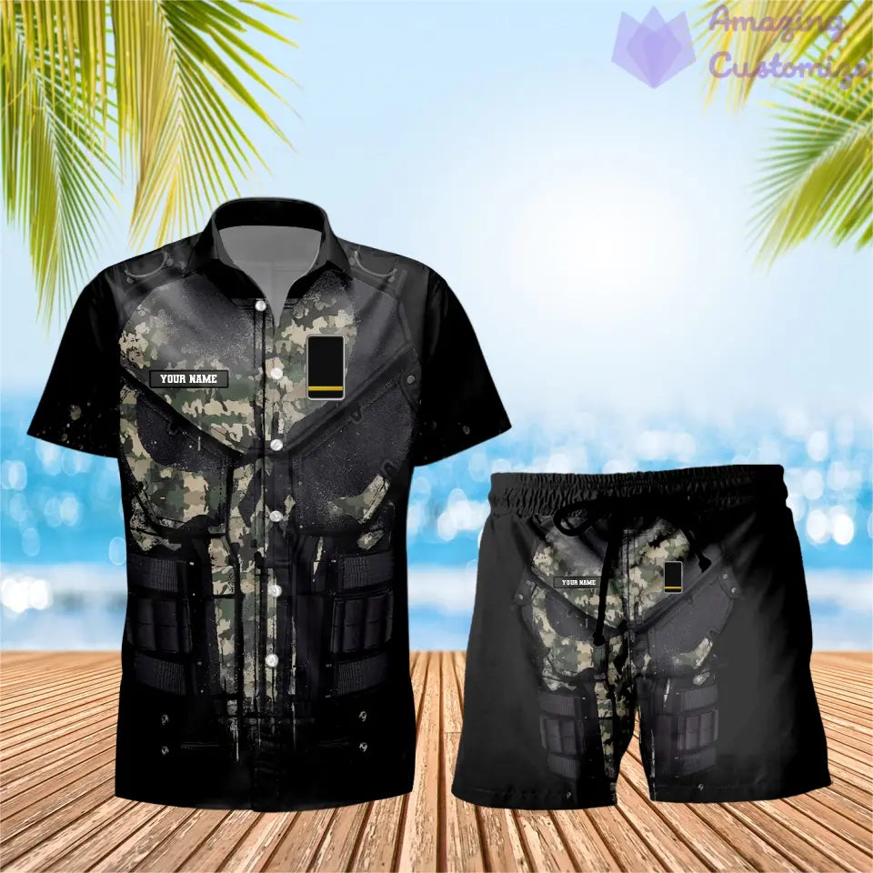 Personalized France Soldier/ Veteran Camo With Rank Combo Hawaii Shirt + Short 3D Printed - 0112230001QA