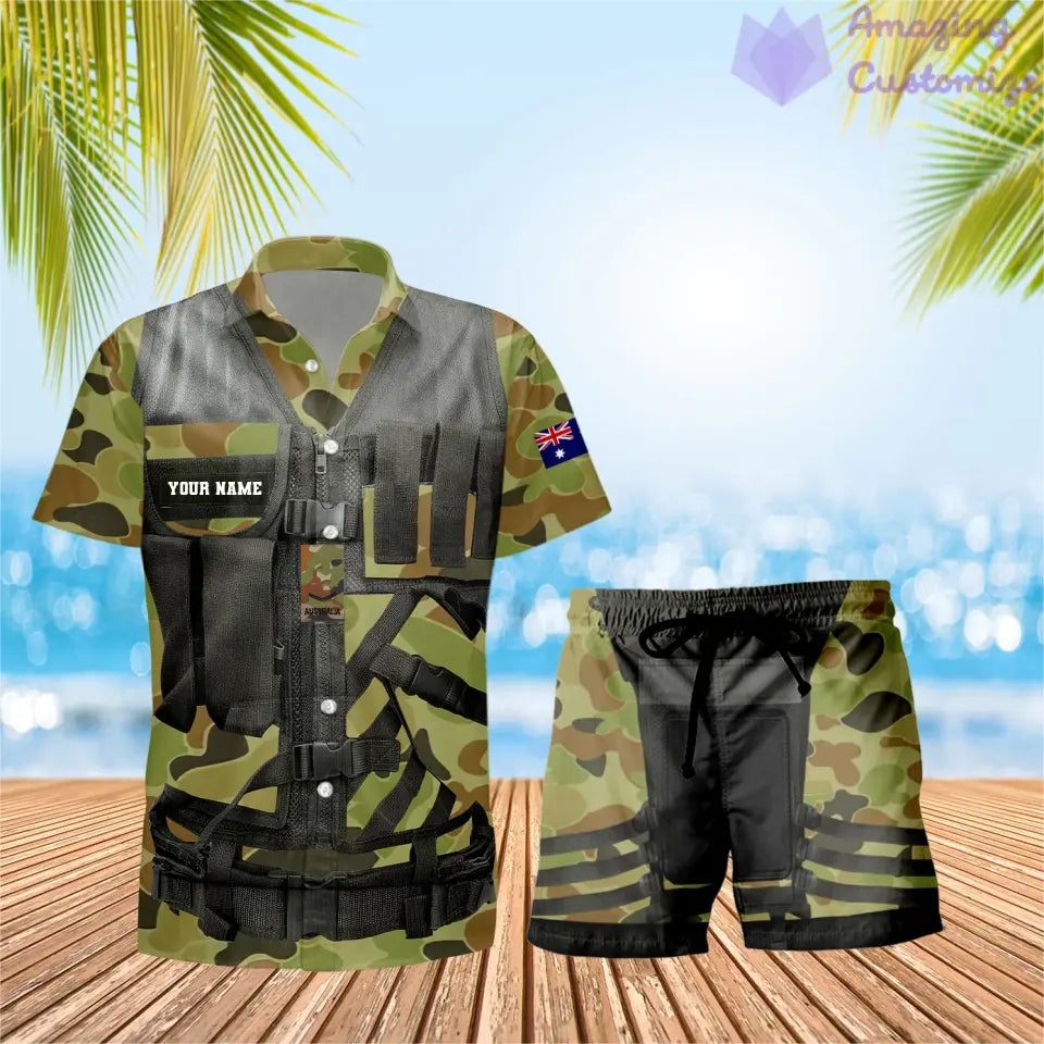 Personalized Australia Soldier/ Veteran Camo With Rank Combo Hawaii Shirt + Short 3D Printed - 22042401QA