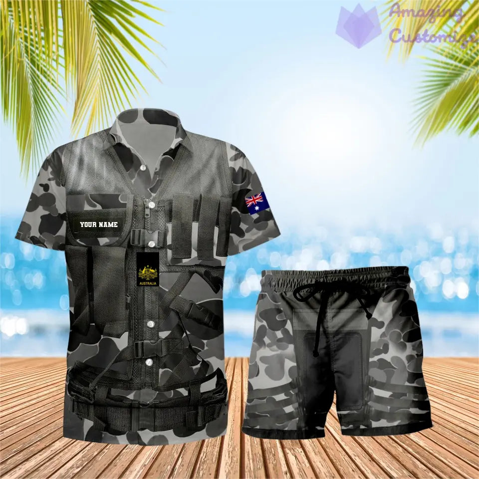 Personalized Australia Soldier/ Veteran Camo With Rank Combo Hawaii Shirt + Short 3D Printed - 22042401QA