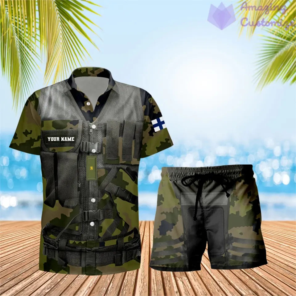 Personalized Finland Soldier/ Veteran Camo With Rank Combo Hawaii Shirt + Short 3D Printed - 22042401QA