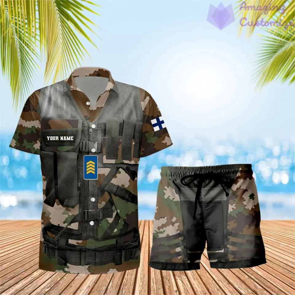Personalized Finland Soldier/ Veteran Camo With Rank Combo Hawaii Shirt + Short 3D Printed - 22042401QA