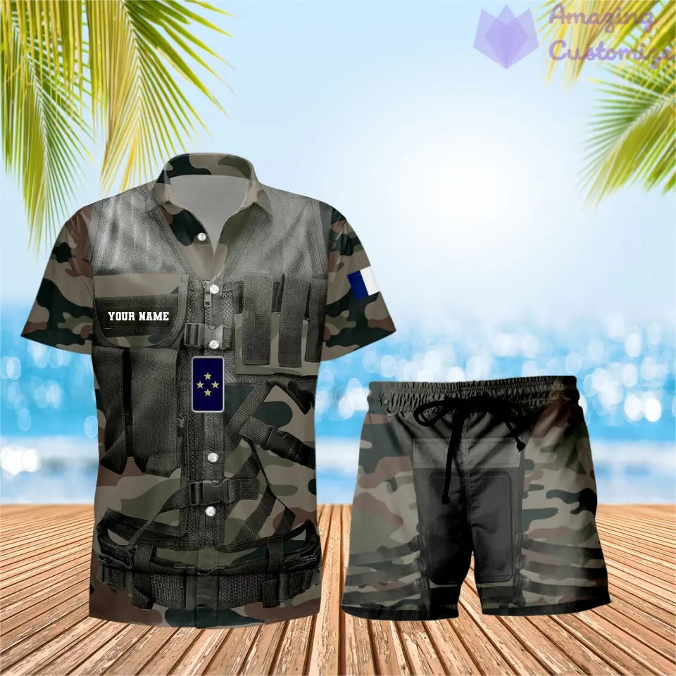 Personalized France Soldier/ Veteran Camo With Rank Combo Hawaii Shirt + Short 3D Printed - 22042401QA