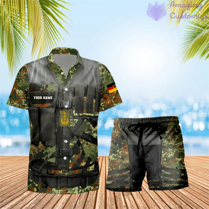 Personalized Germany Soldier/ Veteran Camo With Rank Combo Hawaii Shirt + Short 3D Printed - 22042401QA