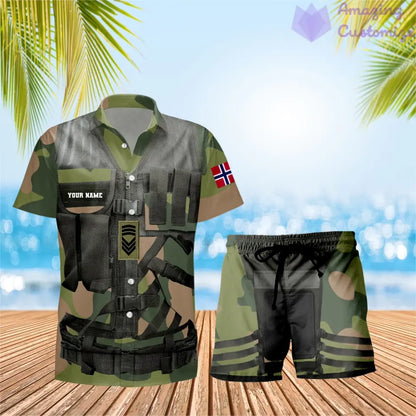 Personalized Norway Soldier/ Veteran Camo With Rank Combo Hawaii Shirt + Short 3D Printed - 22042401QA
