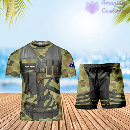 Personalized Australia Soldier/ Veteran Camo With Name And Rank Combo T-Shirt + Short 3D Printed  - 16505856