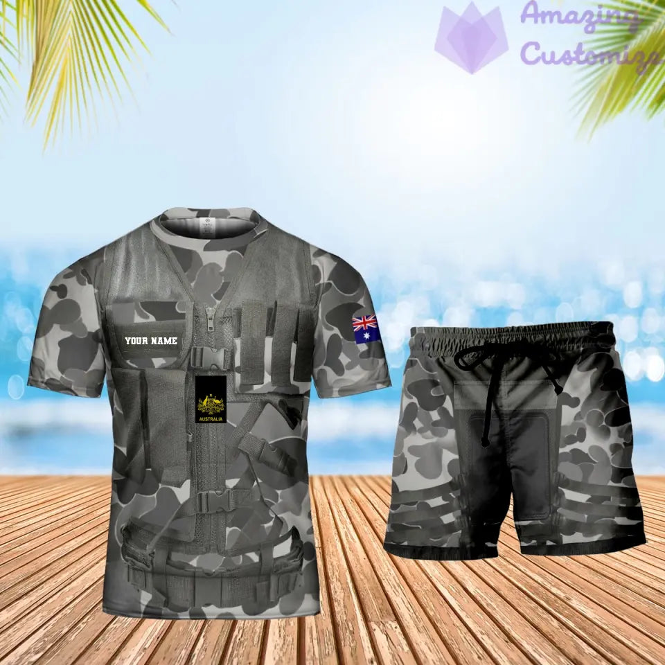 Personalized Australia Soldier/ Veteran Camo With Name And Rank Combo T-Shirt + Short 3D Printed  - 16505856