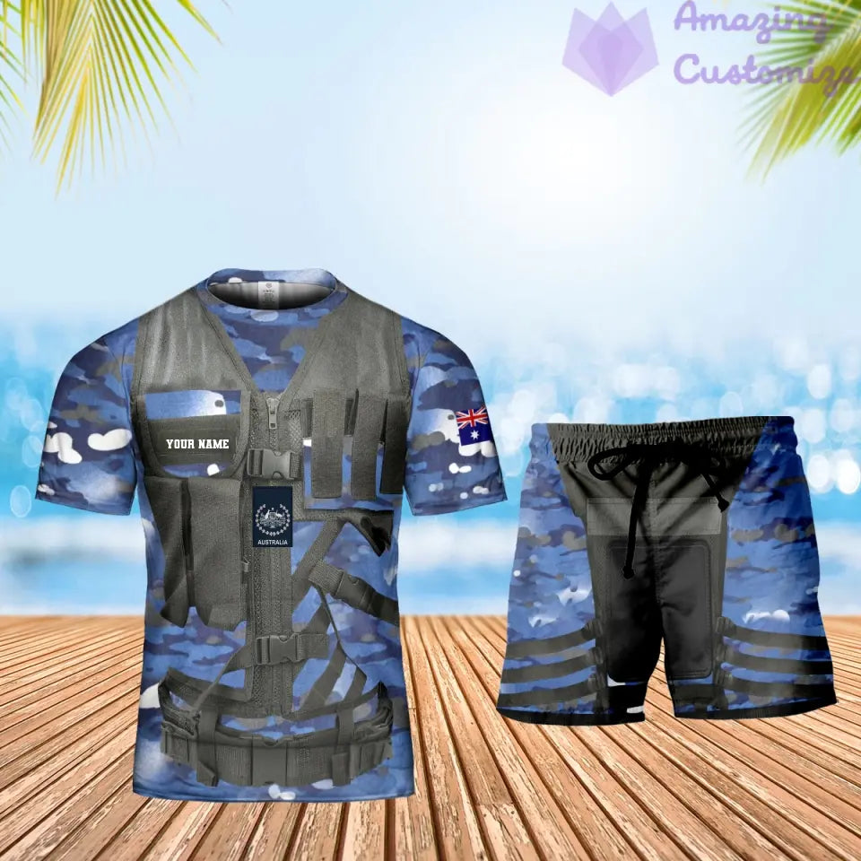 Personalized Australia Soldier/ Veteran Camo With Name And Rank Combo T-Shirt + Short 3D Printed  - 16505856