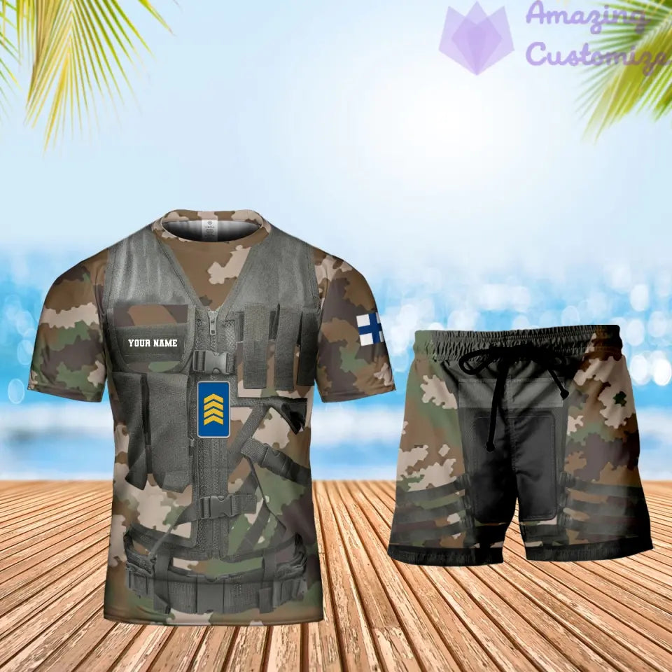 Personalized Finland Soldier/ Veteran Camo With Name And Rank Combo T-Shirt + Short 3D Printed  - 22042401QA