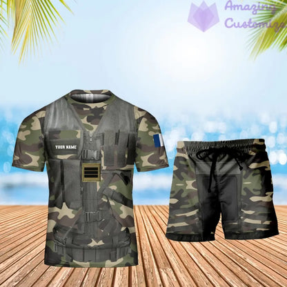 Personalized France Soldier/ Veteran Camo With Name And Rank Combo T-Shirt + Short 3D Printed  - 22042401QA