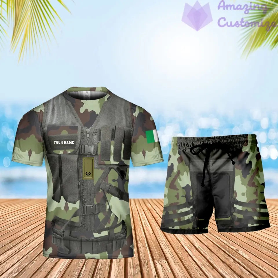 Personalized Ireland Soldier/ Veteran Camo With Name And Rank Combo T-Shirt + Short 3D Printed  - 17137440