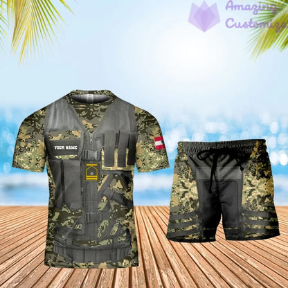 Personalized Austria Soldier/ Veteran Camo With Name And Rank Combo T-Shirt + Short 3D Printed - 17137440