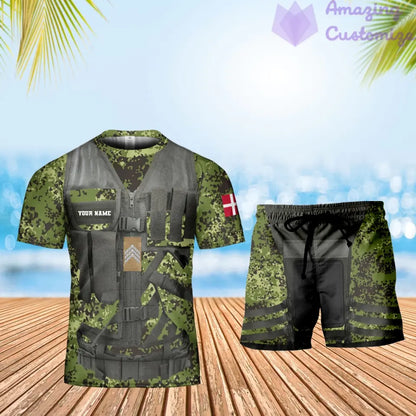 Personalized Denmark Soldier/ Veteran Camo With Name And Rank Combo T-Shirt + Short 3D Printed - 17137440