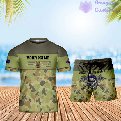 Personalized Australia Soldier/ Veteran Camo With Name And Rank Combo T-Shirt + Short 3D Printed  - 17022528