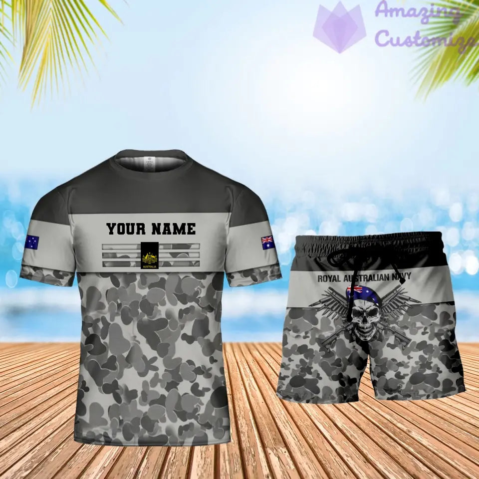 Personalized Australia Soldier/ Veteran Camo With Name And Rank Combo T-Shirt + Short 3D Printed  - 17022528
