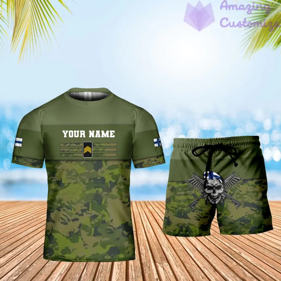 Personalized Finland Soldier/ Veteran Camo With Name And Rank Combo T-Shirt + Short 3D Printed  - 1201240001QA