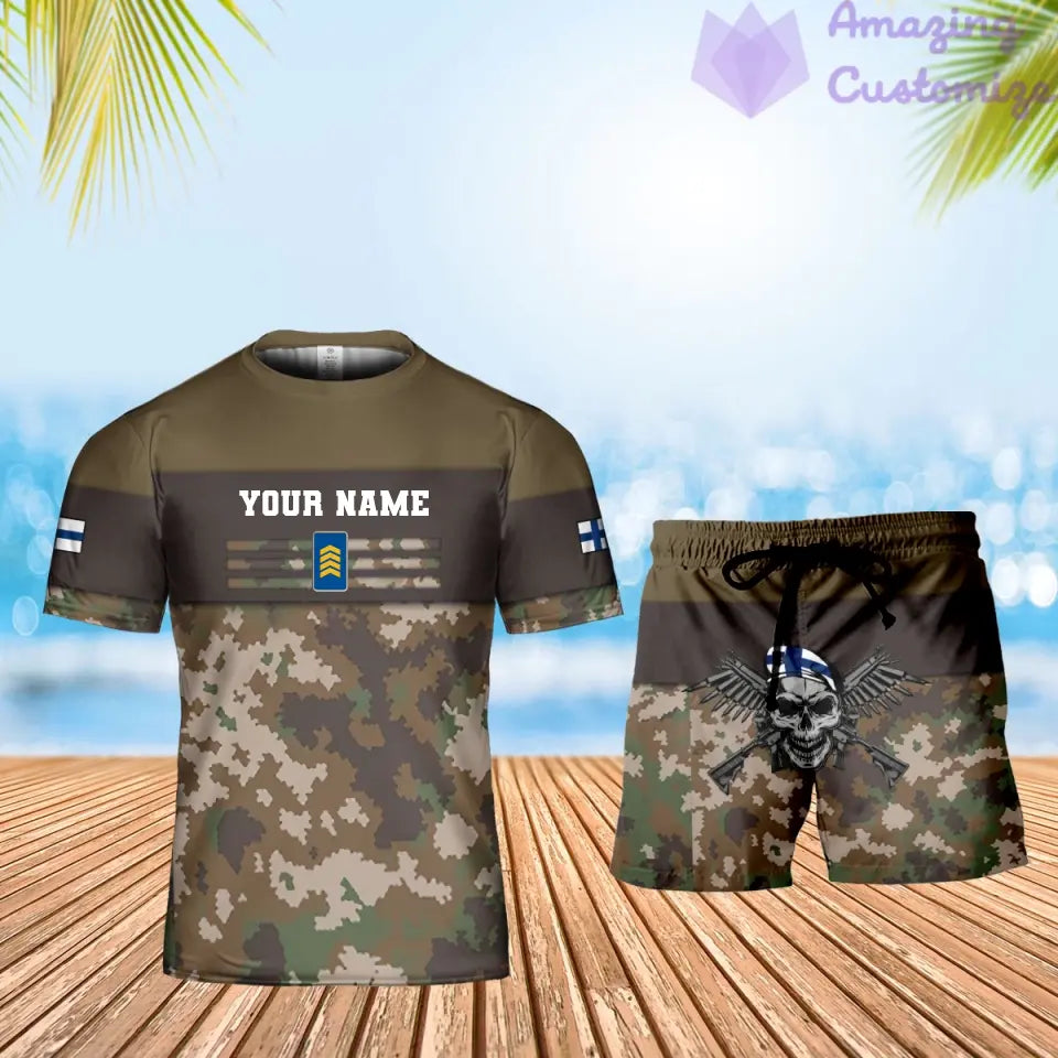 Personalized Finland Soldier/ Veteran Camo With Name And Rank Combo T-Shirt + Short 3D Printed  - 1201240001QA