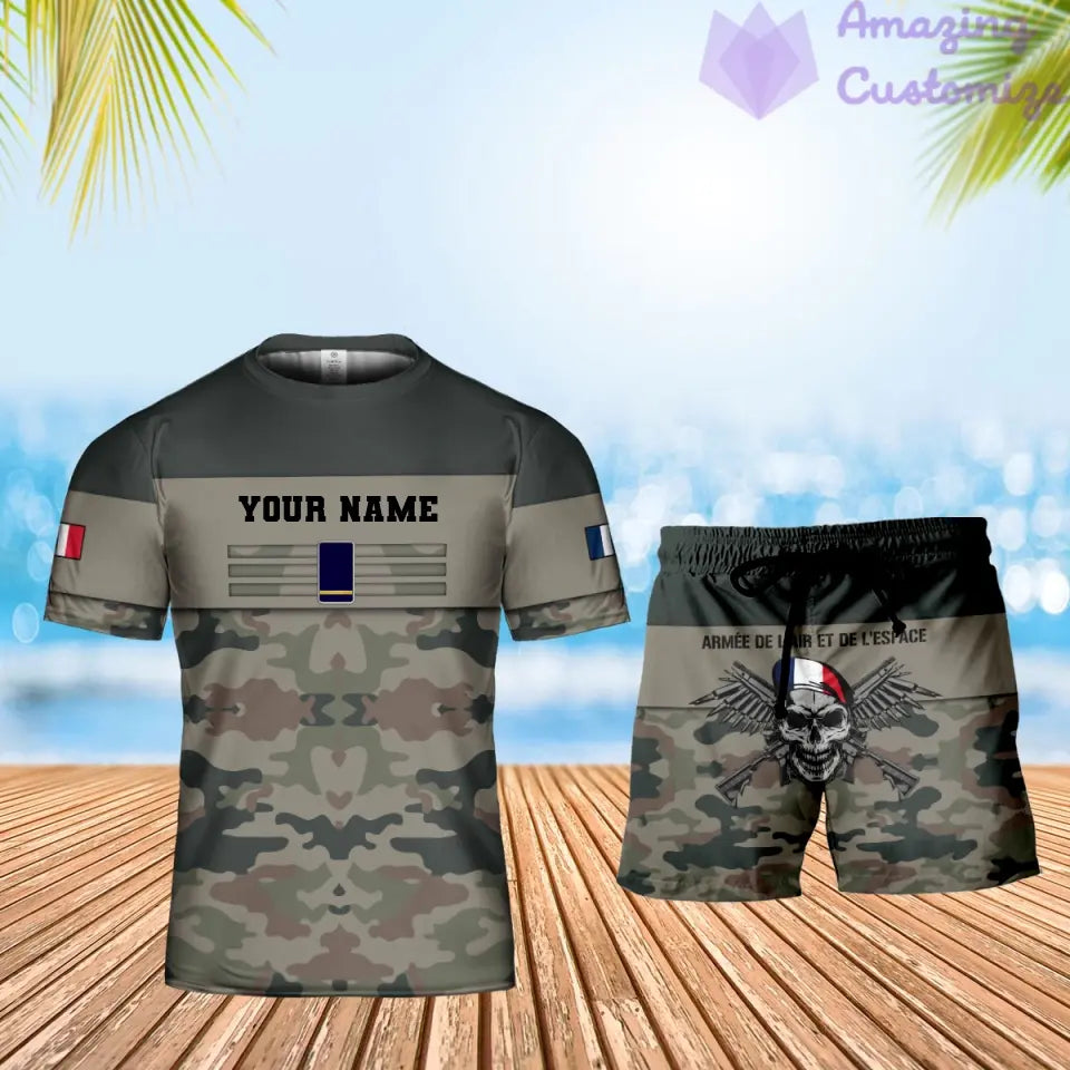 Personalized France Soldier/ Veteran Camo With Name And Rank Combo T-Shirt + Short 3D Printed  - 1112230001QA