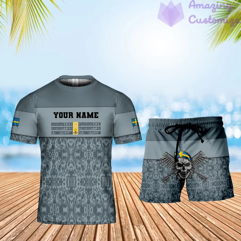 Personalized Sweden Soldier/ Veteran Camo With Name And Rank Combo T-Shirt + Short 3D Printed  -1201240001QA