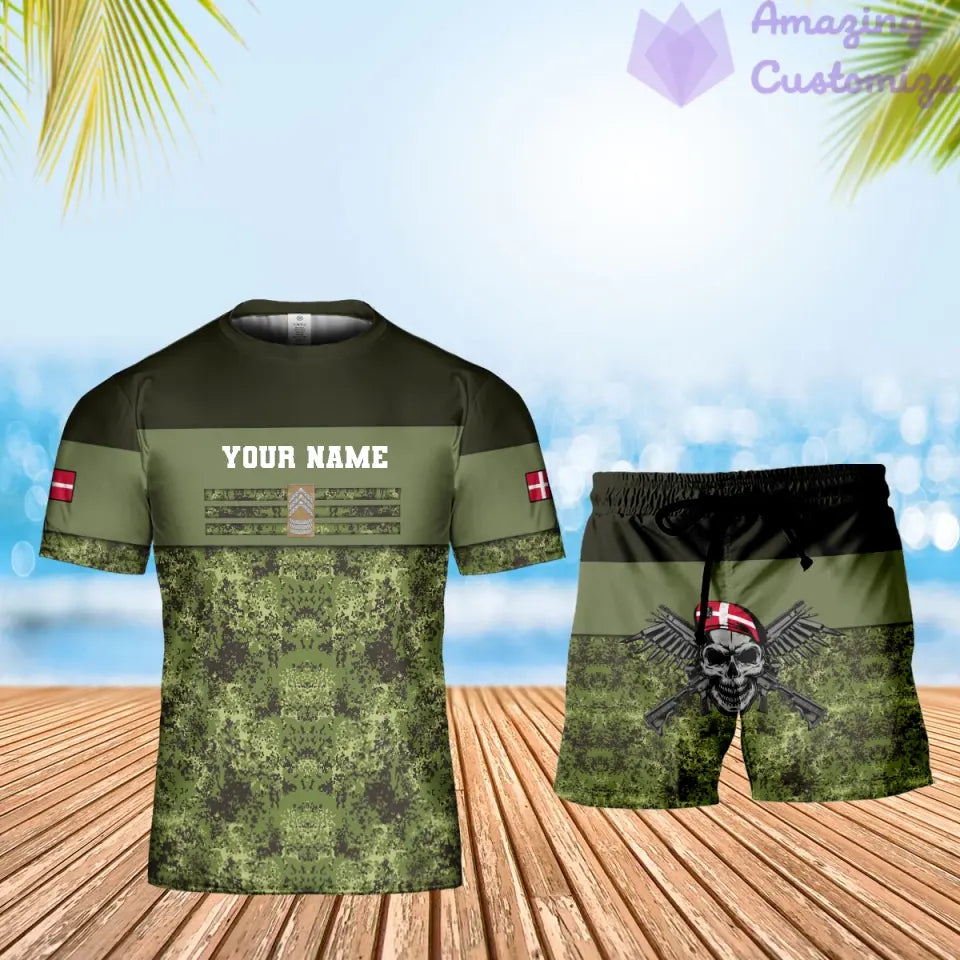 Personalized Denmark Soldier/ Veteran Camo With Name And Rank Combo T-Shirt + Short 3D Printed - 17050176