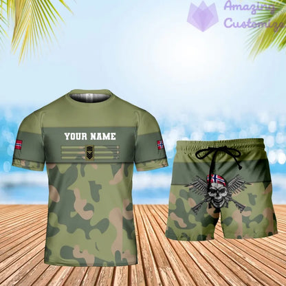 Personalized Norway Soldier/ Veteran Camo With Name And Rank Combo T-Shirt + Short 3D Printed -1201240001QA