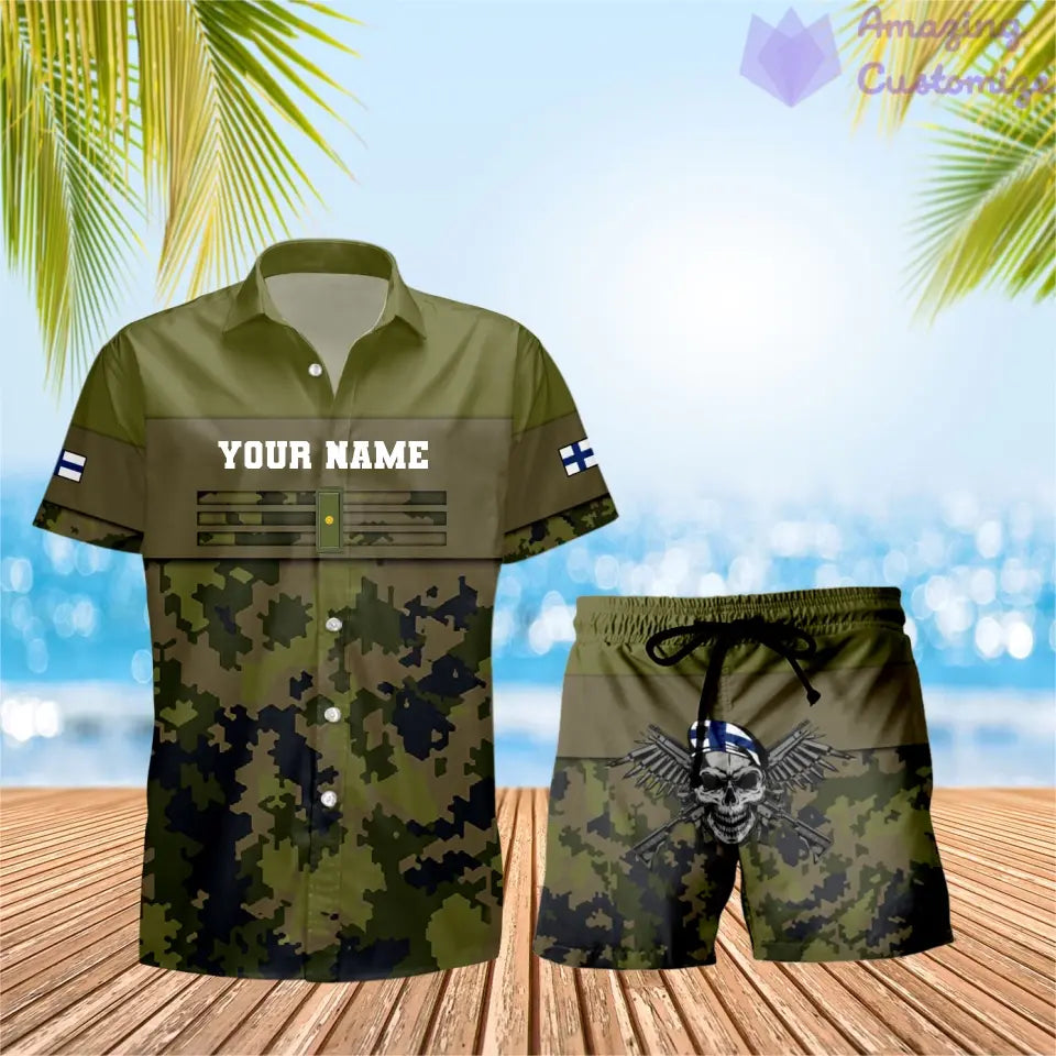Personalized Finland Soldier/ Veteran Camo With Rank Combo Hawaii Shirt + Short 3D Printed - 1201240001QA