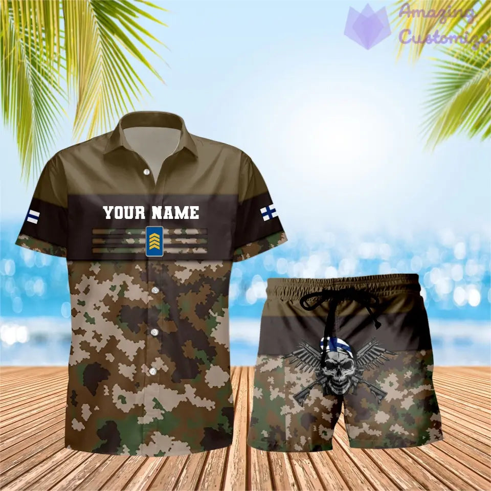 Personalized Finland Soldier/ Veteran Camo With Rank Combo Hawaii Shirt + Short 3D Printed - 1201240001QA