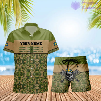 Personalized Sweden Soldier/ Veteran Camo With Rank Combo Hawaii Shirt + Short 3D Printed - 1201240001QA