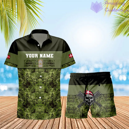 Personalized Denmark Soldier/ Veteran Camo With Rank Combo Hawaii Shirt + Short 3D Printed - 1201240001QA