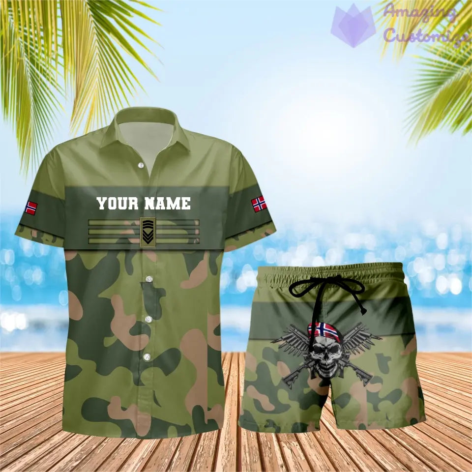 Personalized Norway Soldier/ Veteran Camo With Rank Combo Hawaii Shirt + Short 3D Printed - 1201240001QA