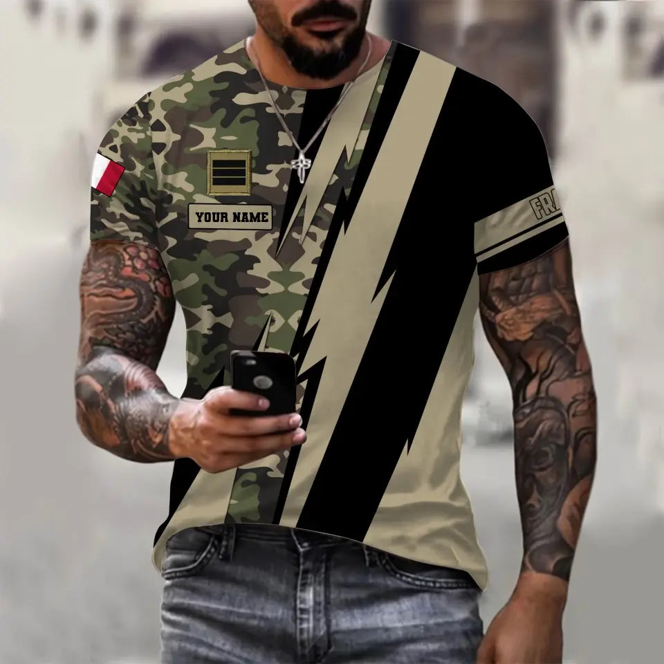 Personalized France Soldier/ Veteran Camo With Name And Rank T-Shirt 3D Printed  - 0503240001QA