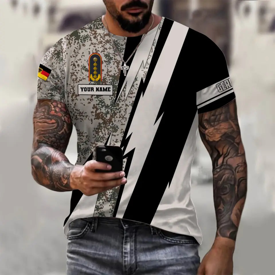 T-shirt personnalisé avec camouflage soldat/vétéran allemand avec nom et grade imprimé en 3D - 0503240001QA