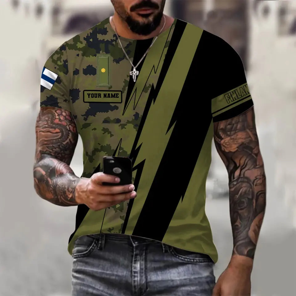 Personalized Finland Soldier/ Veteran Camo With Name And Rank T-Shirt 3D Printed  - 030424QA