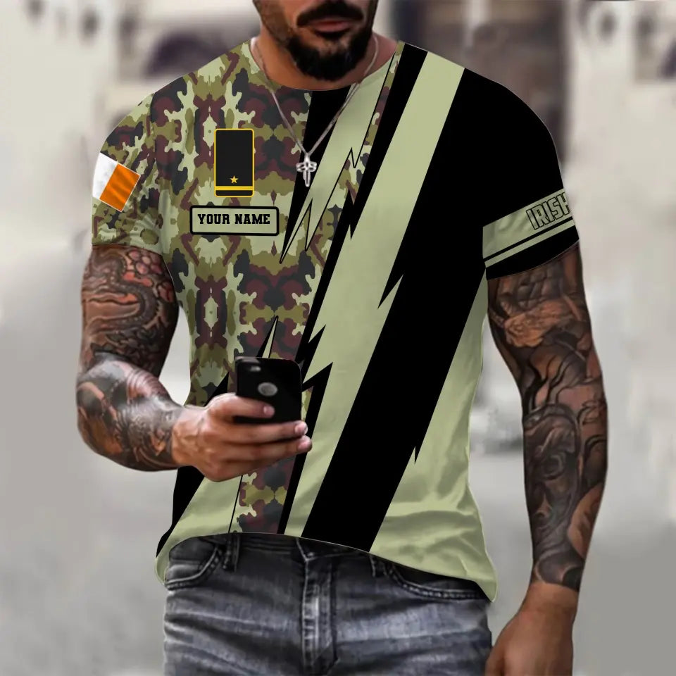 Personalized Ireland Soldier/ Veteran Camo With Name And Rank T-Shirt 3D Printed  - 17095968