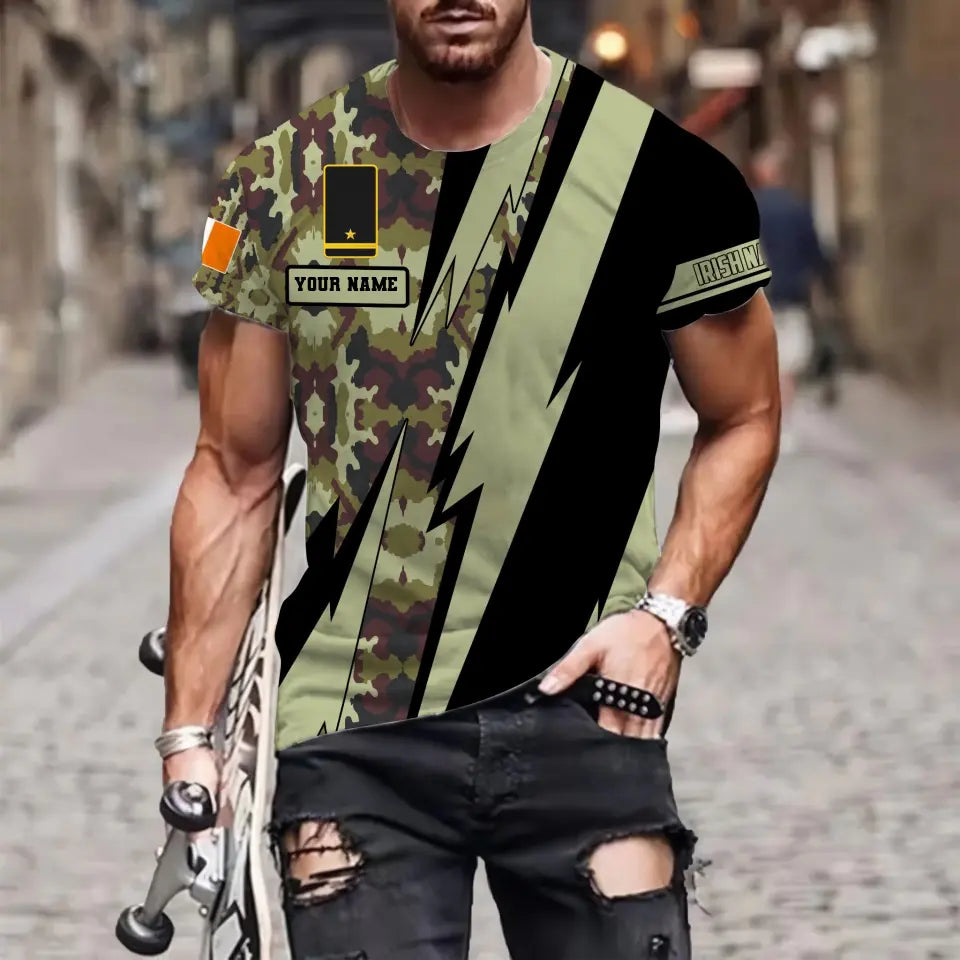 Personalized Ireland Soldier/ Veteran Camo With Name And Rank T-Shirt 3D Printed  - 17095968