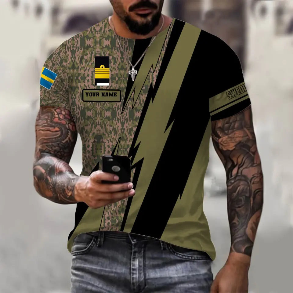 Personalized Sweden Soldier/ Veteran Camo With Name And Rank T-Shirt 3D Printed  - 030424QA