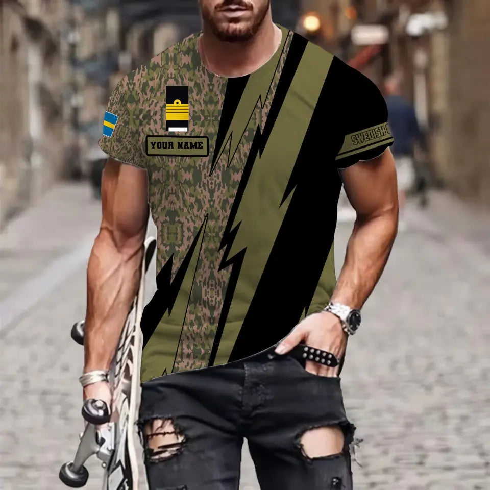 Personalized Sweden Soldier/ Veteran Camo With Name And Rank T-Shirt 3D Printed  - 030424QA