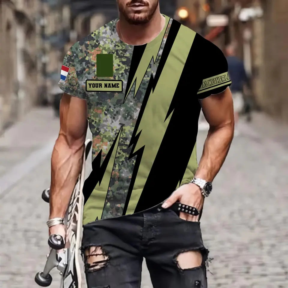 Personalized Netherlands Soldier/ Veteran Camo With Name And Rank T-Shirt 3D Printed  - 030424QA