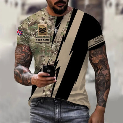 Personalized UK Soldier/ Veteran Camo With Name And Rank T-Shirt 3D Printed  - 0503240001QA