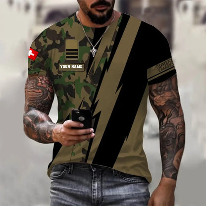 Personalized Swiss Soldier/ Veteran Camo With Name And Rank T-Shirt 3D Printed - 0503240001QA