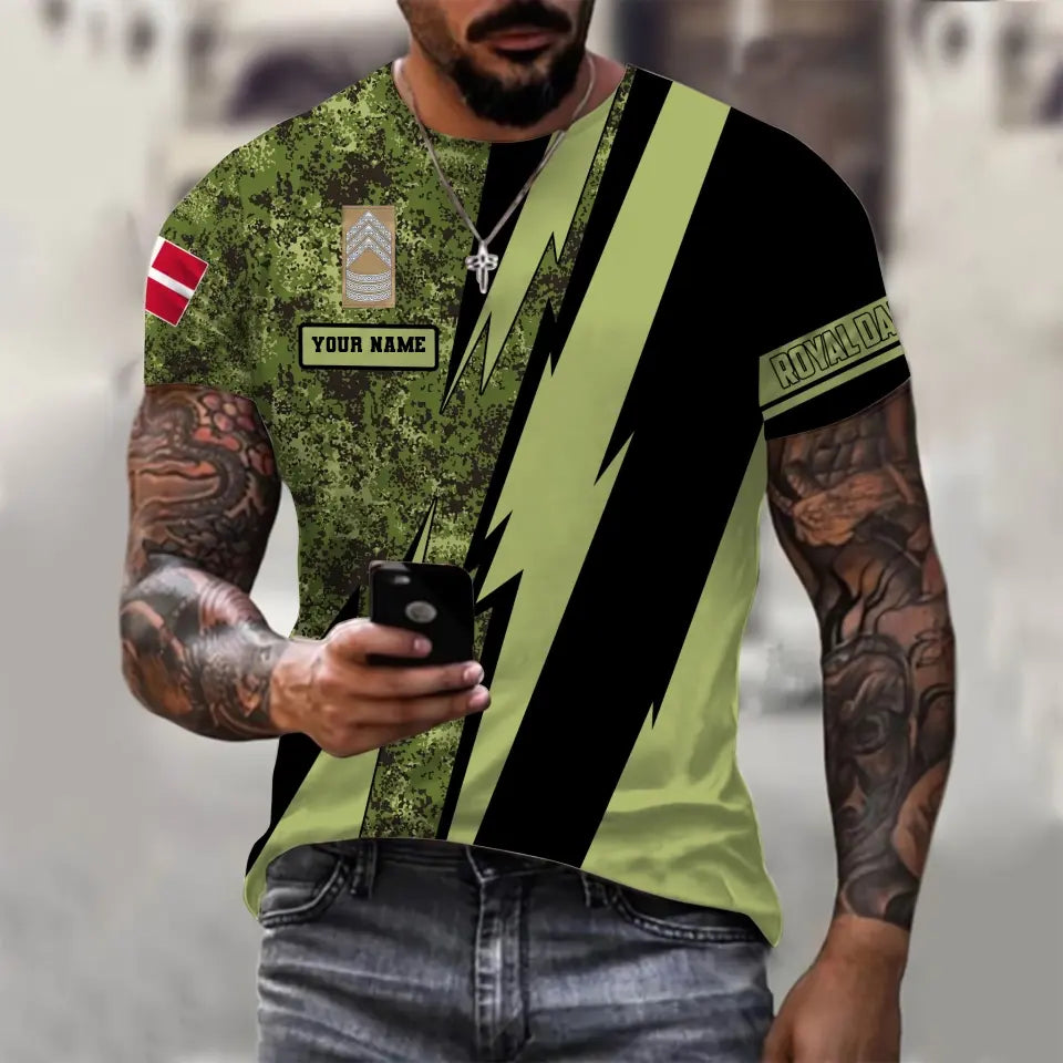 Personalized Denmark Soldier/ Veteran Camo With Name And Rank T-Shirt 3D Printed - 030424QA