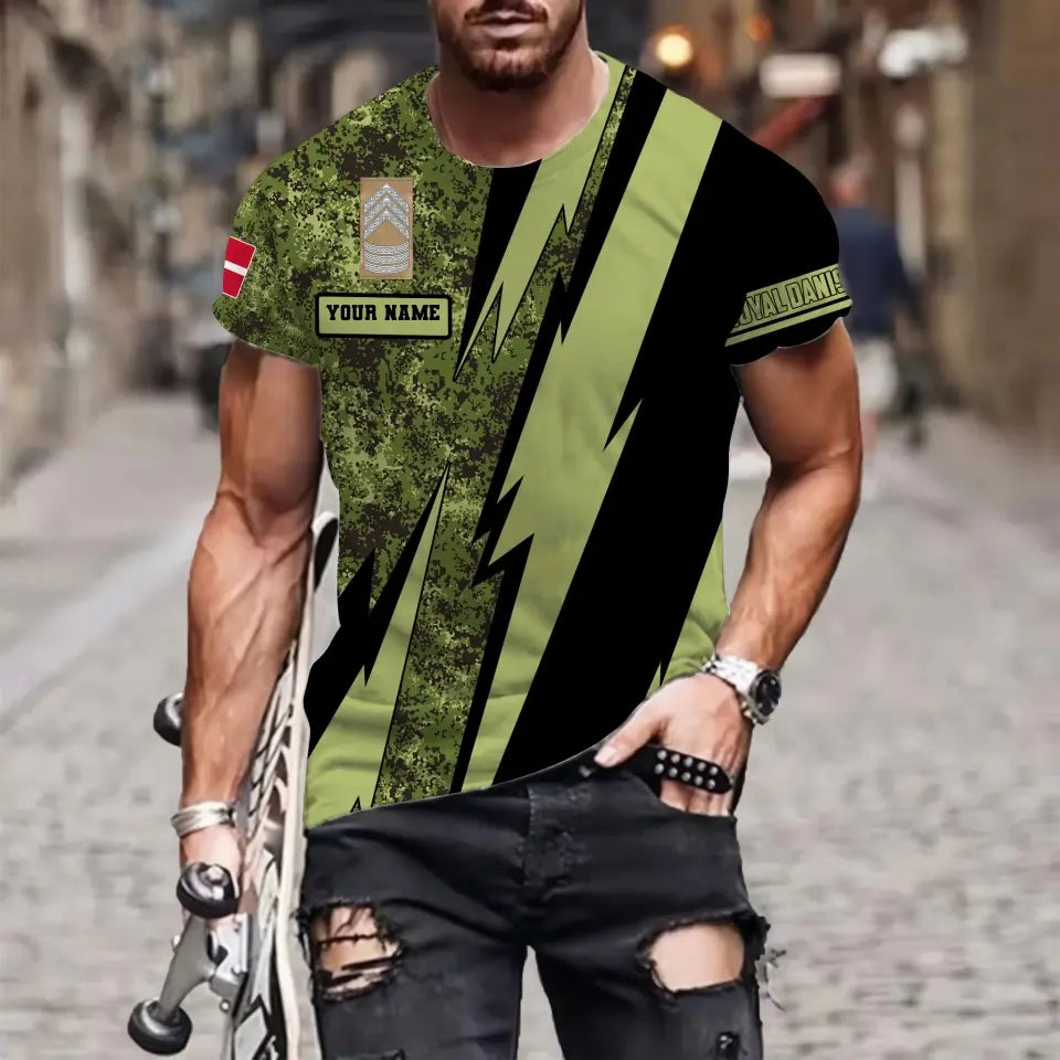 Personalized Denmark Soldier/ Veteran Camo With Name And Rank T-Shirt 3D Printed - 17121024