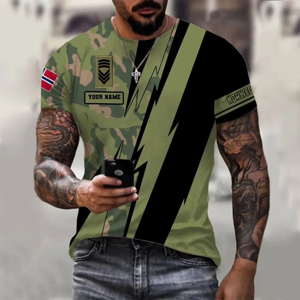 Personalized Norway Soldier/ Veteran Camo With Name And Rank T-Shirt 3D Printed - 030424QA